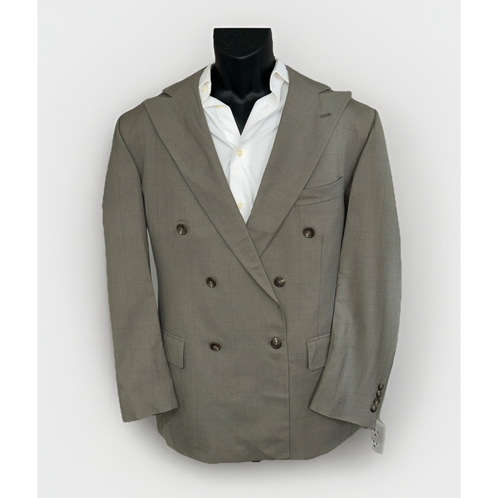 Polo University Club 46R Gray Wool Blazer DBL Breasted DBL Windowpane FLAWED